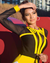 Round Neck Splicing Mini Bandage Dress