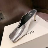 Gaia Closed Toe Kitten Heel Mules Silver