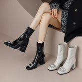 Fia Black Square Toe Ankle Boots