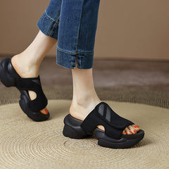 Delta Black Platform Slippers Sandals