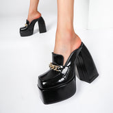 Dorothy Platform Chunky Heel Mules with Chain