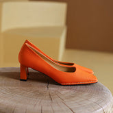 Darlene Square Toe Low Heel Slip on Pumps