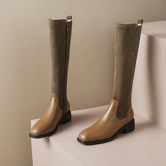 Hafsa Khaki Patchwork Suede Boots