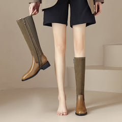 Hafsa Khaki Patchwork Suede Boots