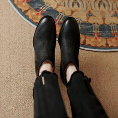 Faryn Black Leather Ankle Booties