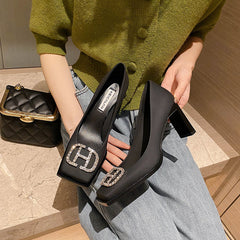 Giada Rhinestone Block Heels Black