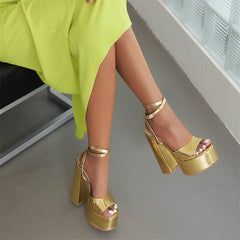 Gracy Sandals Platform Gold Heels