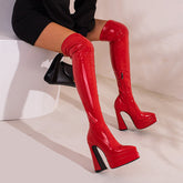 Fenix Patent Leather Red Thigh High Boots