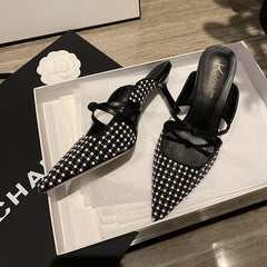 Glory Black Kitten Heel Mules