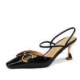 Fiona Black Kitten Heels with Gold Chain