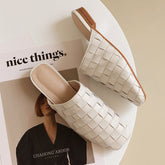 Eve Woven Leather Mules in White