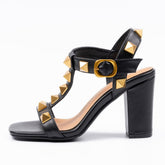 Ezra Studded Black Chunky Heel Sandals