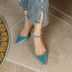 Freja Blue Velvet Heels
