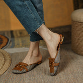 Elin Vintage Plaid Flat Mules-Brown