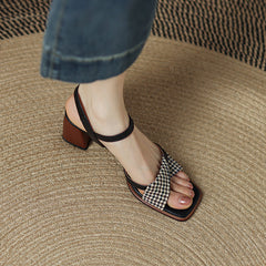 Daenerys Vintage Plaid Handmade Chunky Heel Sandals