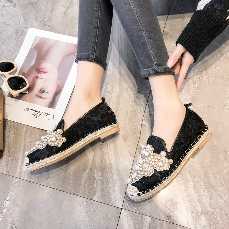 Colorful Rhinestone Fisherman Espadrilles Flats