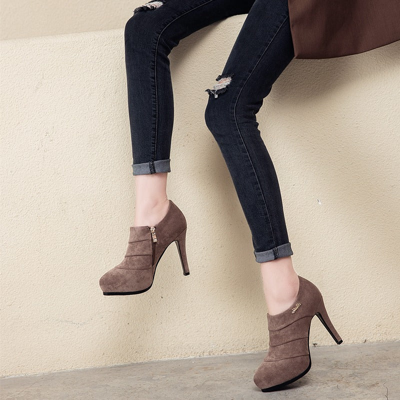 Urban Chic Waterproof Suede Platform Ankle Boots - Sleek Style with Luxurious Comfort