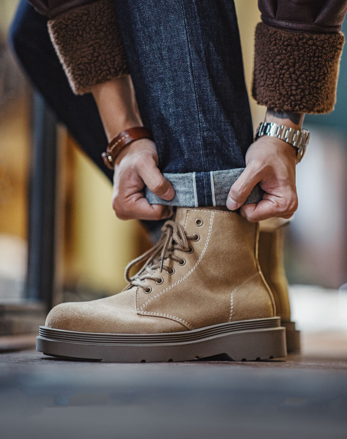 American Retro Maillard Mid-Top Versatile Men's Work Boot