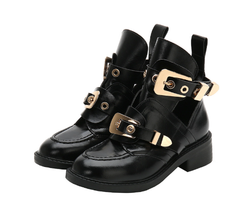 Cut Out Buckle Strap Ankle Boots