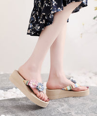 Boho Grey Floral Splicing Thong Sandals Splicing Wedge