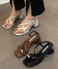 Black French Cross Strap Splicing Chunky Heel Sandals