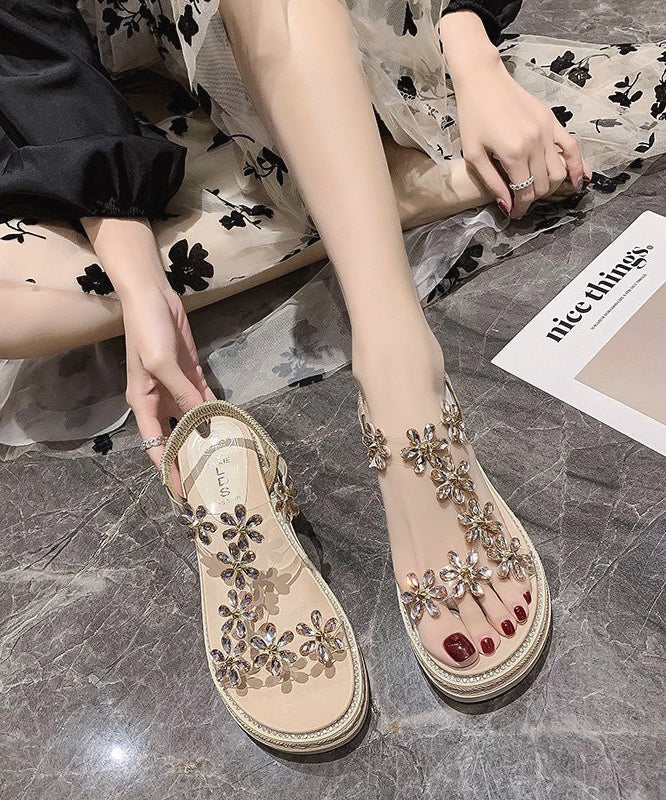 Casual Zircon Floral Splicing Platform Flat Sandals Black