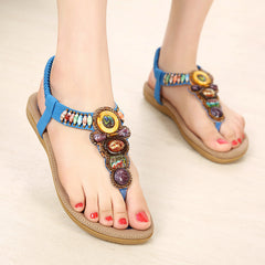 Ankle Strap Beaded Flat Heel Sandals