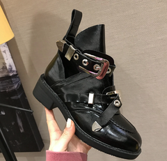 Cut Out Buckle Strap Ankle Boots