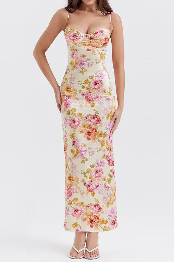 Strappy Sleeveless Floral Maxi Bodycon Dress