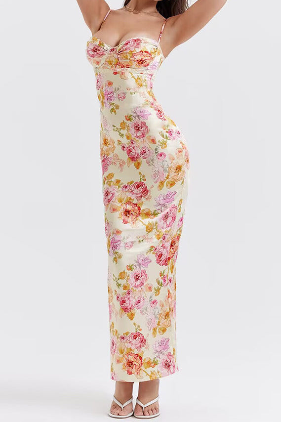 Strappy Sleeveless Floral Maxi Bodycon Dress