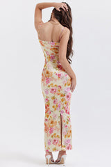 Strappy Sleeveless Floral Maxi Bodycon Dress