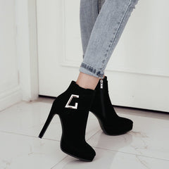 Elegant Suede Ankle Boots with Geometric Buckle - Sleek Style for Modern Women