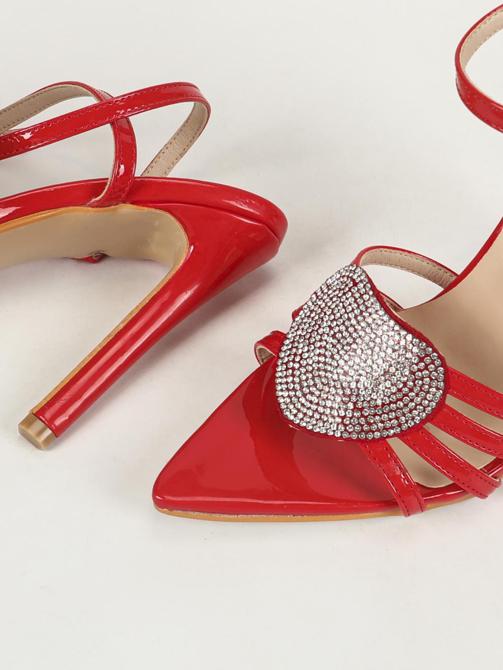 Hollow Rhinestone Heart Strap Stiletto Heels