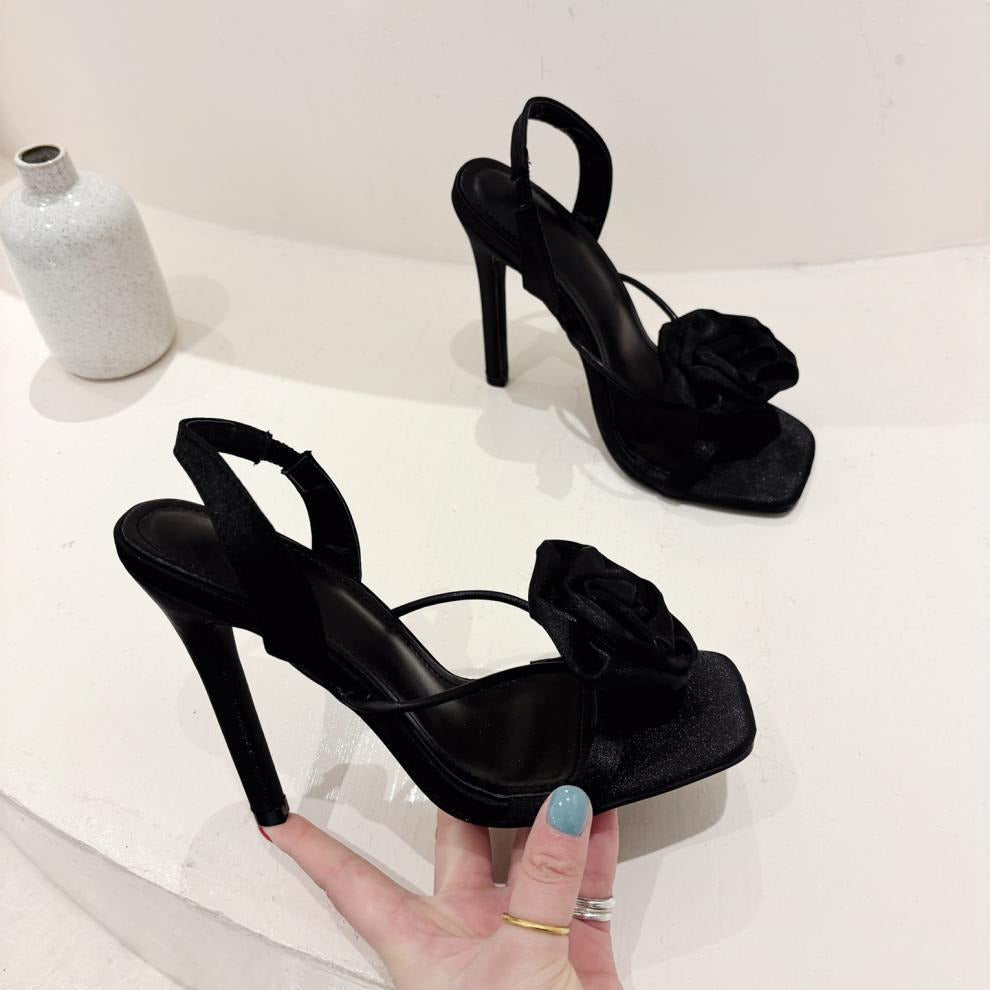 Flower Square Toe High Heels