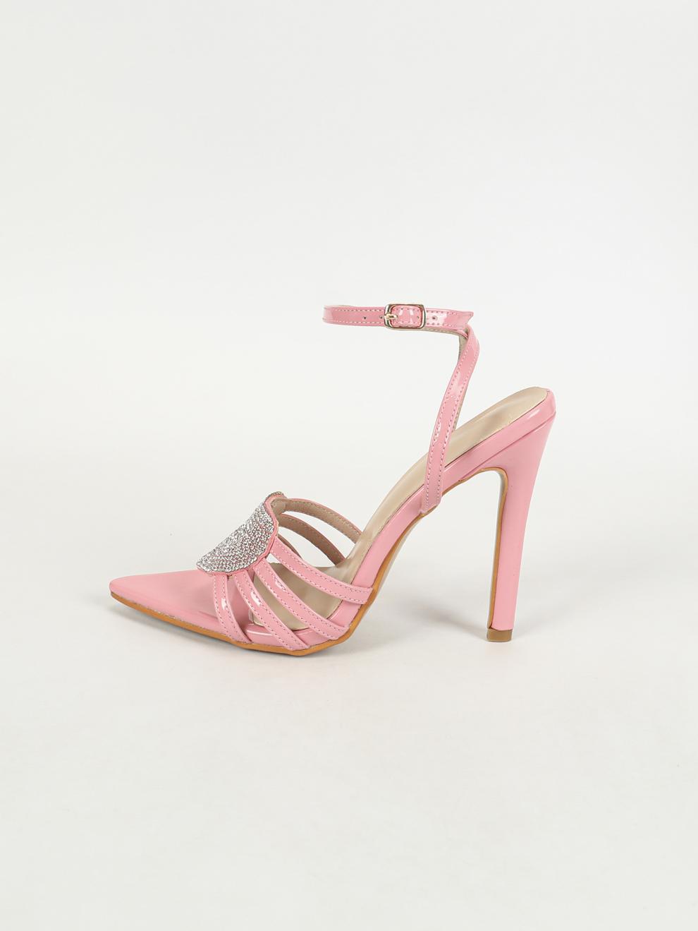 Hollow Rhinestone Heart Strap Stiletto Heels