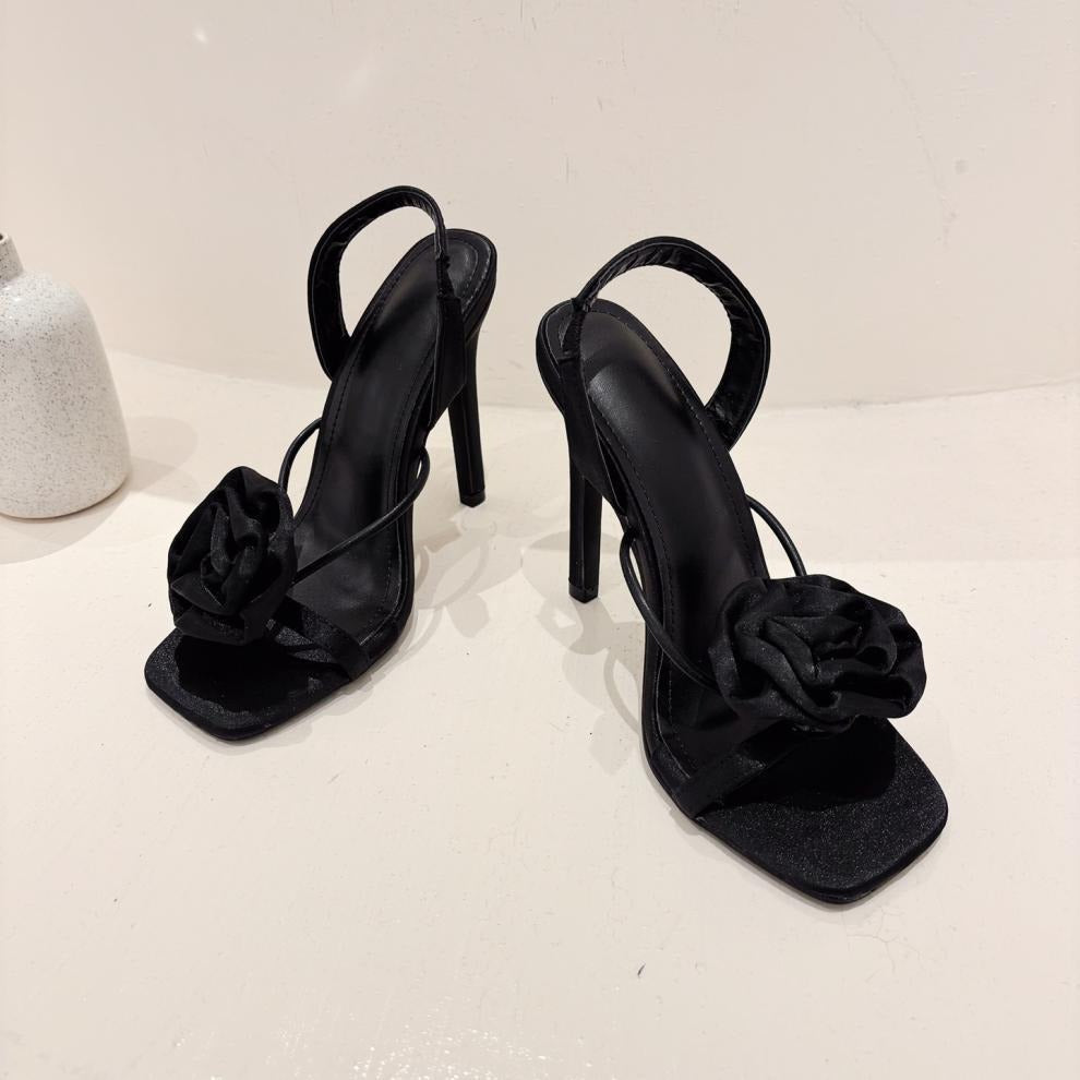 Flower Square Toe High Heels