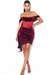 Velvet Cut Out Draping Corset Gown (Gloves not included)