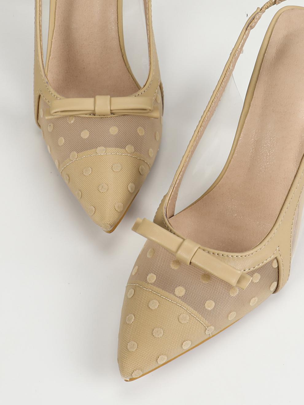 Pointed Mesh Back Strap Casual High Heels