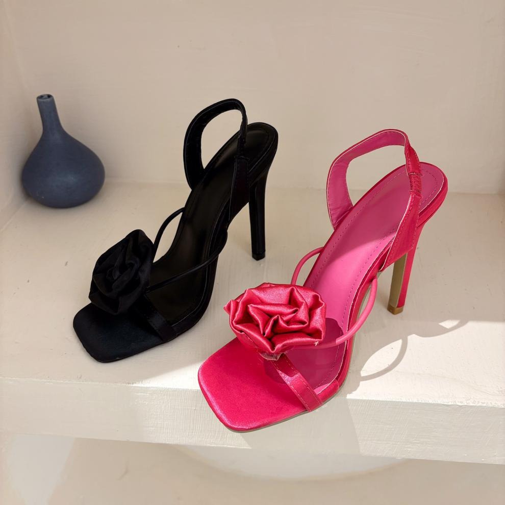 Flower Square Toe High Heels