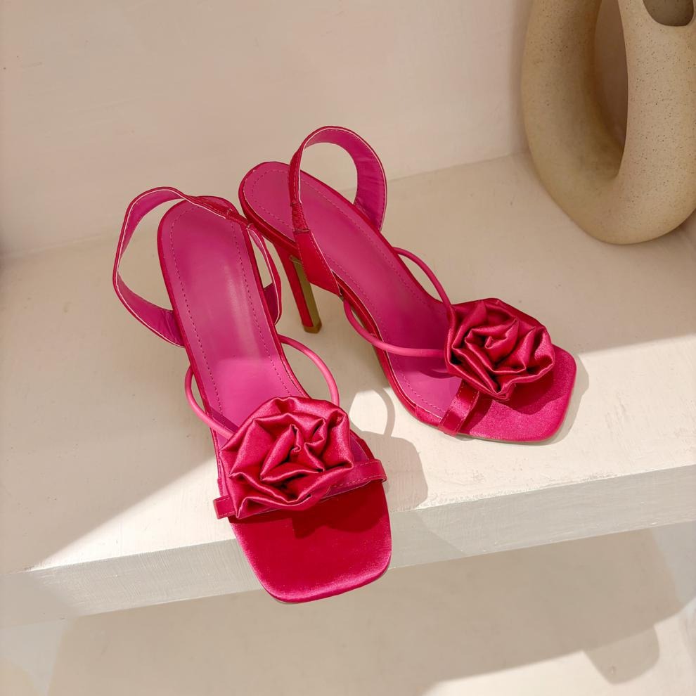 Flower Square Toe High Heels