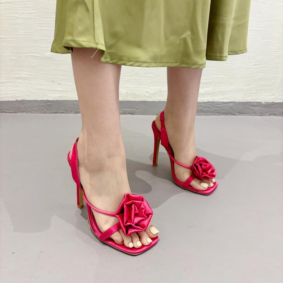 Flower Square Toe High Heels