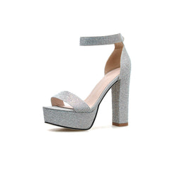 Ella Platform Chunky Heel Rhinestone Studded Ankle Strap Sandals