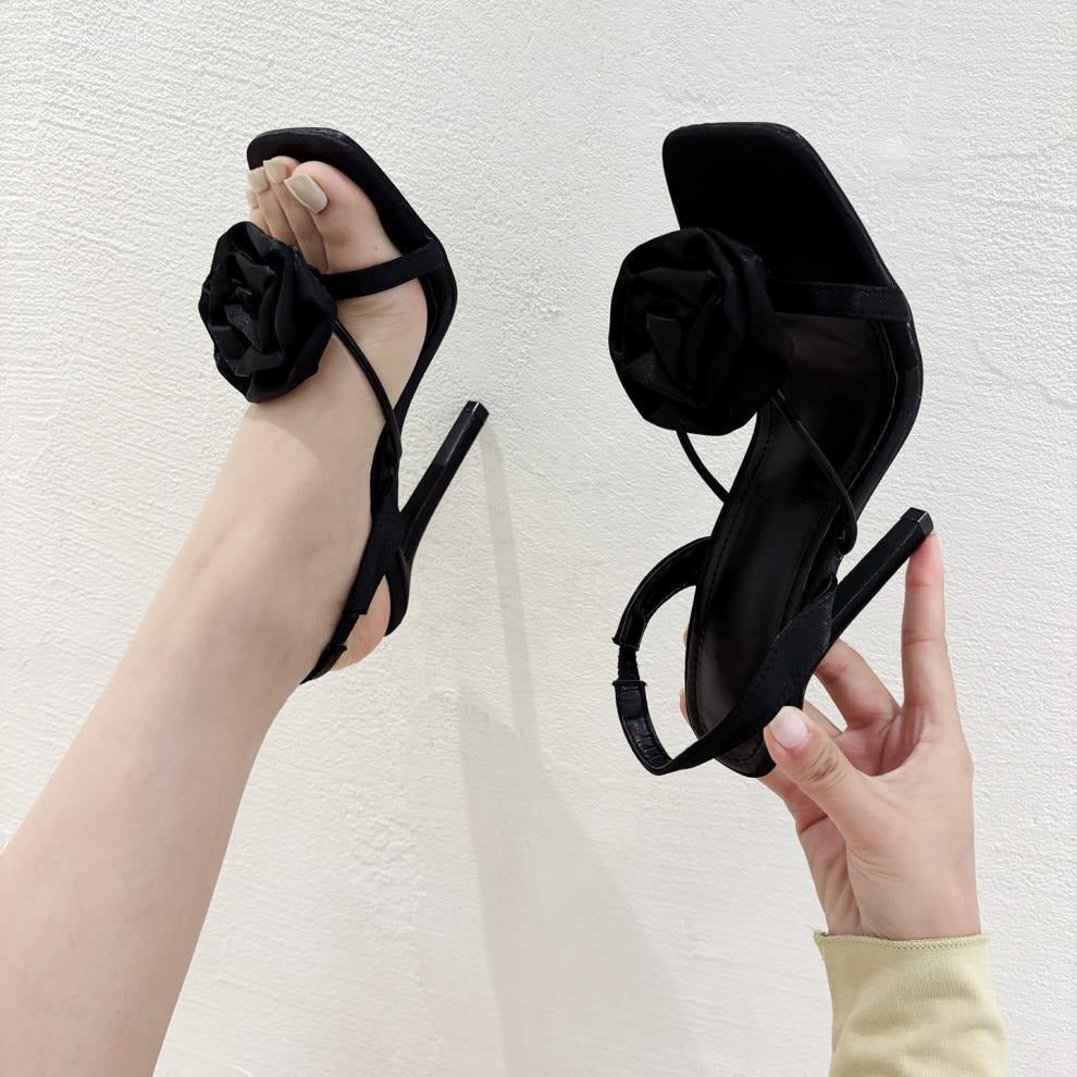 Flower Square Toe High Heels