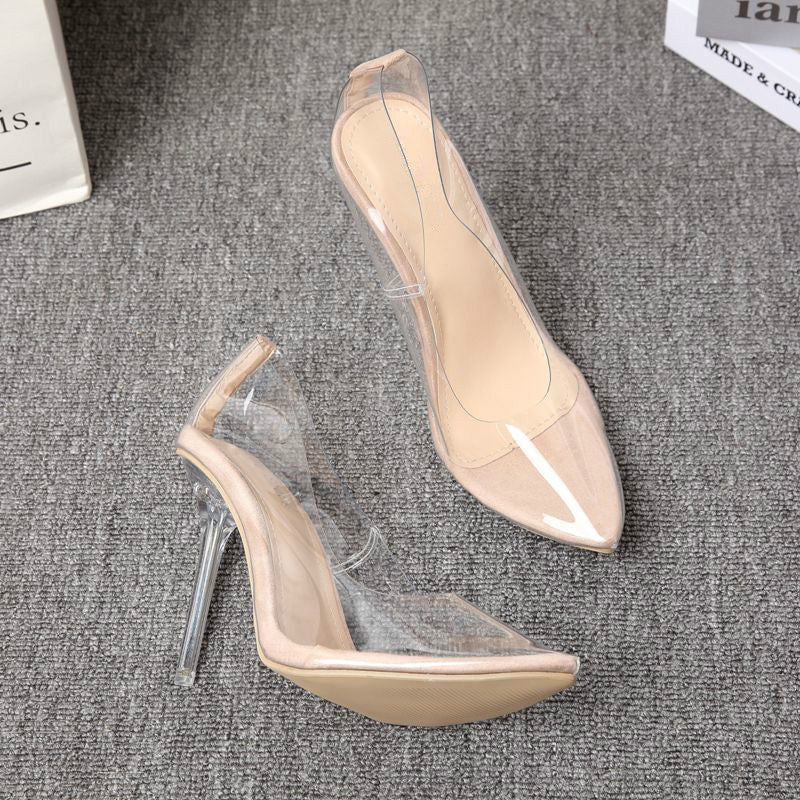 Pointed transparent PVC patent leather shoes