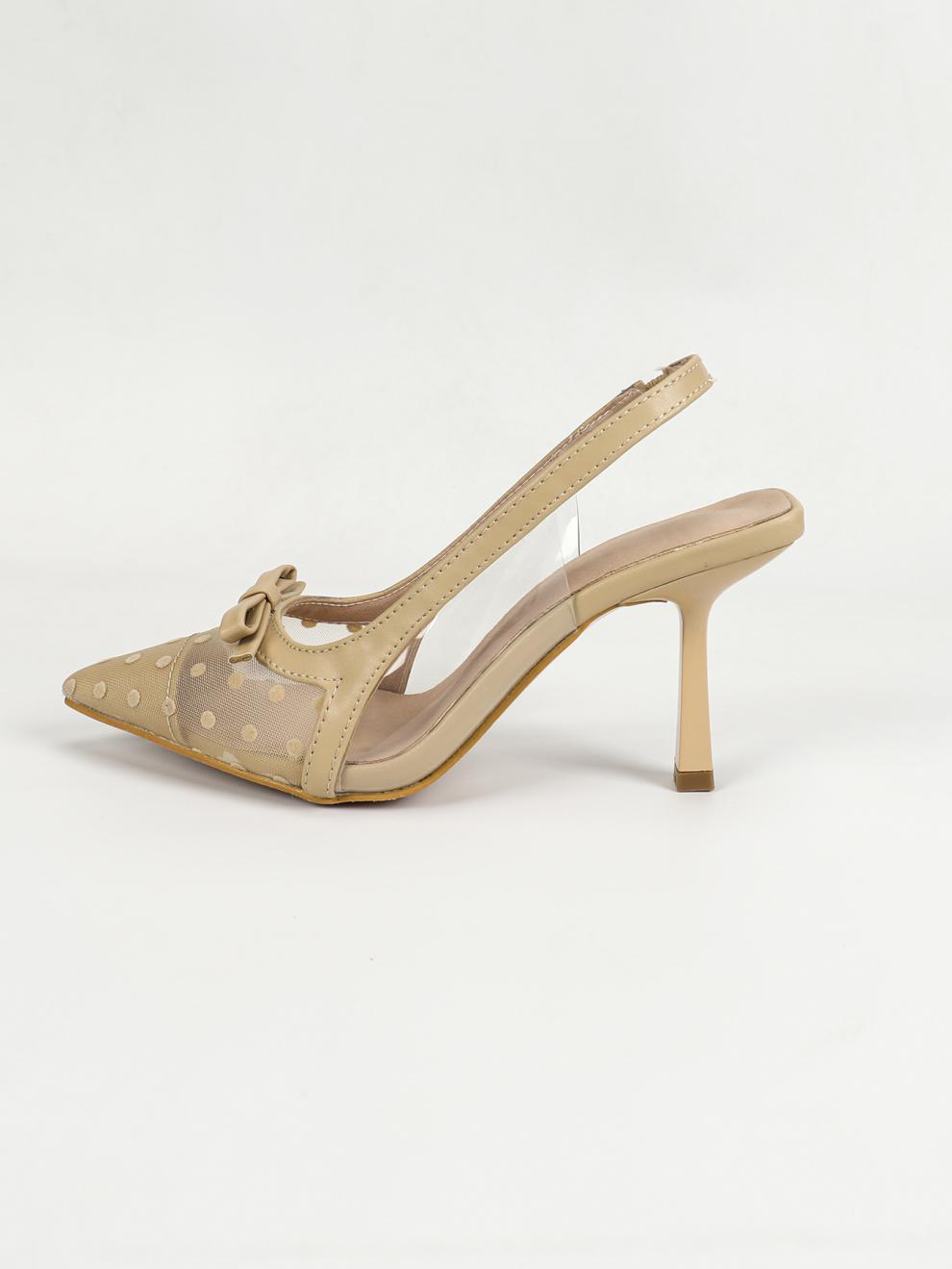 Pointed Mesh Back Strap Casual High Heels
