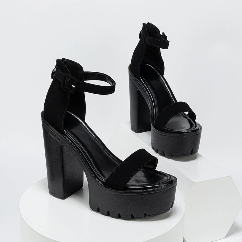 Height Increasing Buckle Strap Thick Heel High Heels