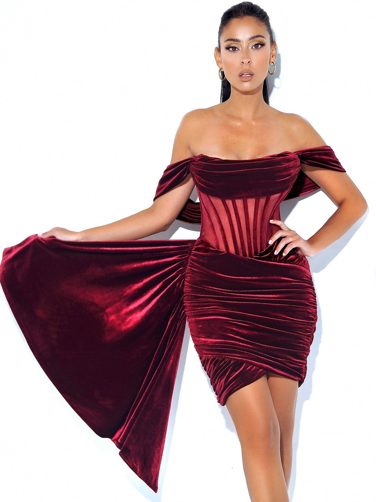 Velvet Cut Out Draping Corset Gown (Gloves not included)