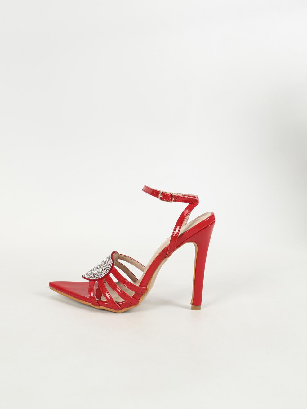 Hollow Rhinestone Heart Strap Stiletto Heels