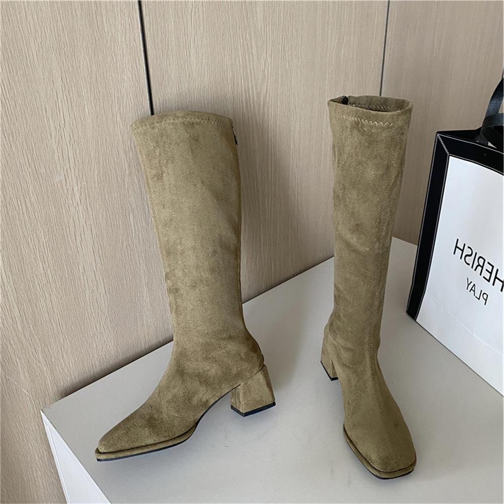 British Style Side Zipper Pointed Toe Chunky Boots