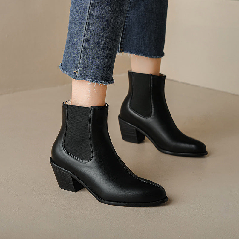 Chunky Heel Square Toe Short Boots